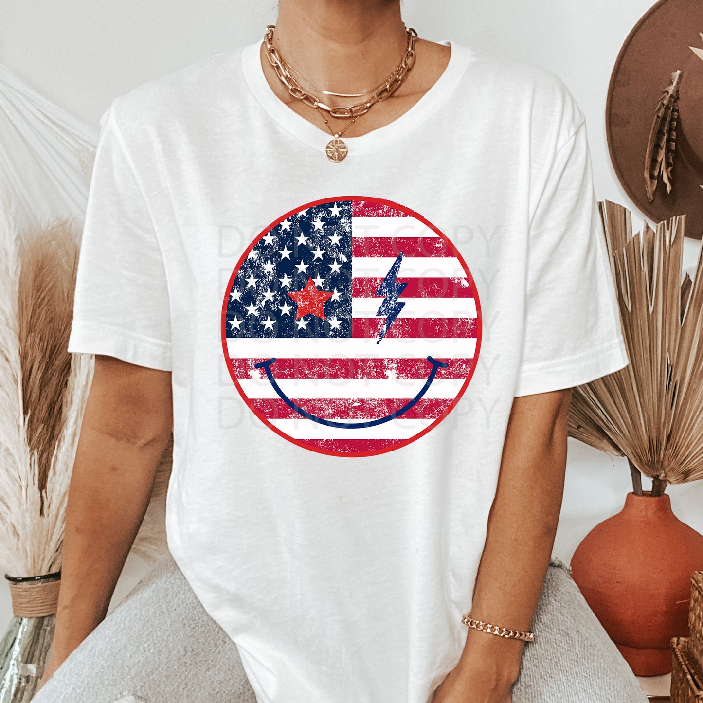 Patriotic Happy Face DTF & Sublimation Transfer