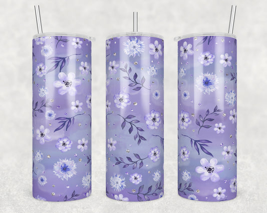 Purple Diamond Flowers Sublimation Transfer Tumbler Wrap 20oz (read description)