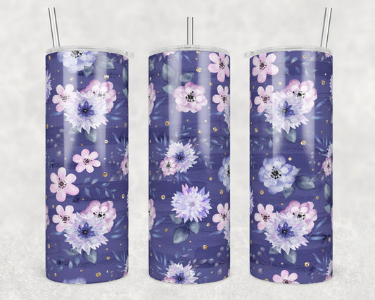 Purple Paradise Flowers Sublimation Transfer Tumbler Wrap 20oz (read description)