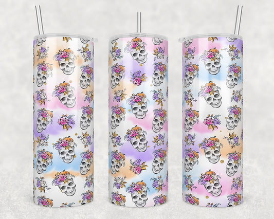 Skull Flowers Sublimation Transfer Tumbler Wrap 20oz (read description)