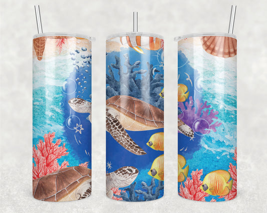 Underwater Sea Turtle Sublimation Transfer Tumbler Wrap 20oz (read description)